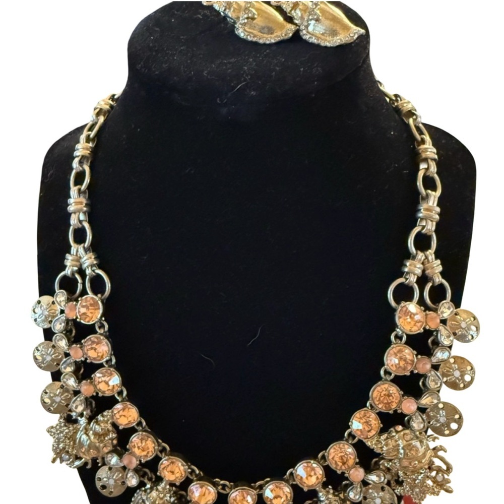Elegant Gold and Silver Statement Necklace & Earring Set